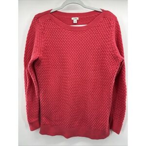 LL Bean Crewneck Sweater Women's XL Pink Fisherman Cotton Academia Basketweave